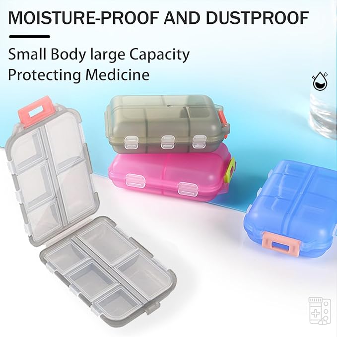 Travel Pill Organizer Portable Pocket Pill Case Small Pill Box for Purse Medicine Organizer Have 10 Compartments Storage Vitamin Fish Oil by INVODA (1PCS Gray+Lables)