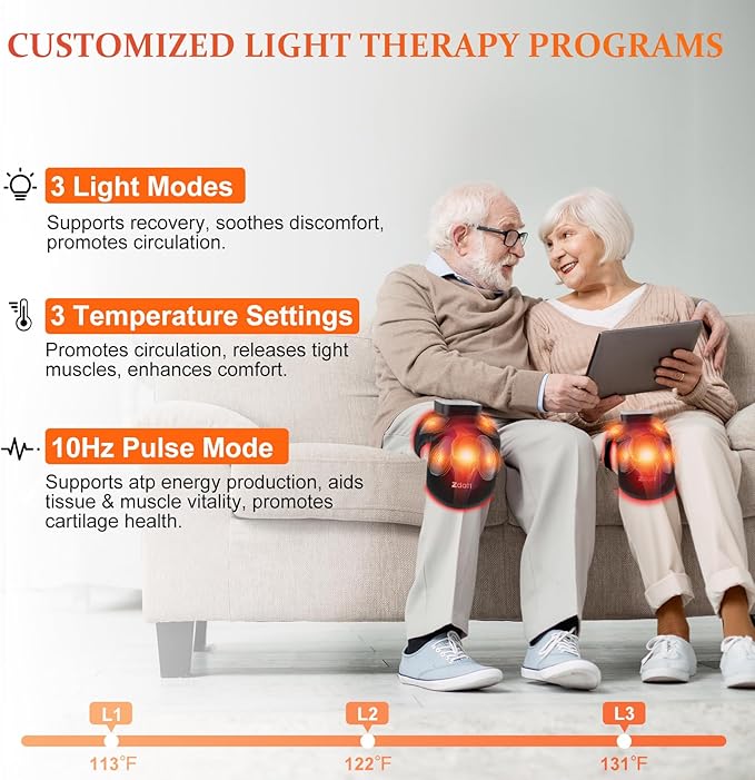 Red Light Therapy for Knee with 4 Vibration Massage Areas, 5000mah Rechargeable Knee Massager with Heat and Red Light Therapy, 660nm & 850nm Near-Infrared Knee Massager for Elbows & Shoulders
