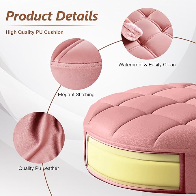 Small Rolling Stool with Wheels, PU Leather Height Adjustable Vanity Work Task Stool, 360 Swivel, Padded Seat Cushion,for Salon, Home, Office