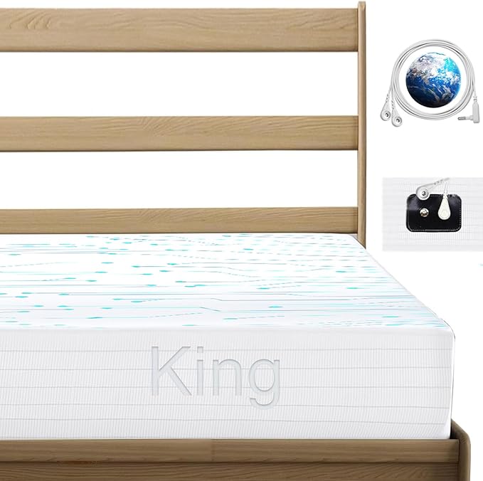 Grounding Sheets for Bed King Earthing Fitted Sheet 10% Silver & 90% Organic Cotton Conductive Bed Therapy Sheets Kit Pain Earth Relief Connected for Sleep with Grounding Cord (76"X 80"X 15" White)