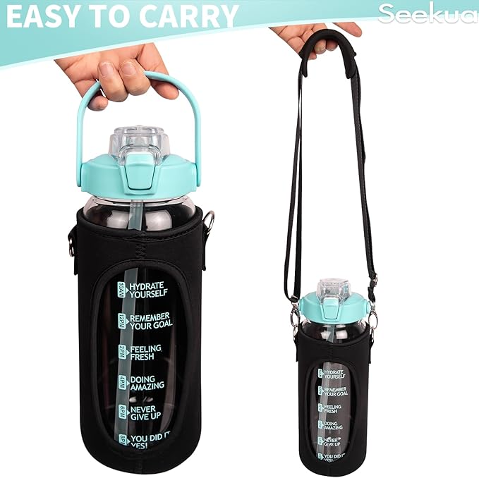 48 oz Glass Water Bottle with Straw and Time Marker, Large Motivational Borosilicate Glass Drinking Bottle with Silicone Boot and Sleeve