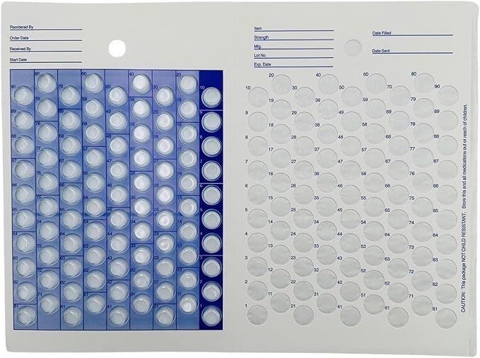 90 Day / 3 Month Cold Seal Medication Pill Blister Cards, One Piece Disposable Easy to Use Blister Pack for Pill, Medicine and Vitamins, Ideal for Summer Camps, Pharmacists, Caregivers (Pack of 12)