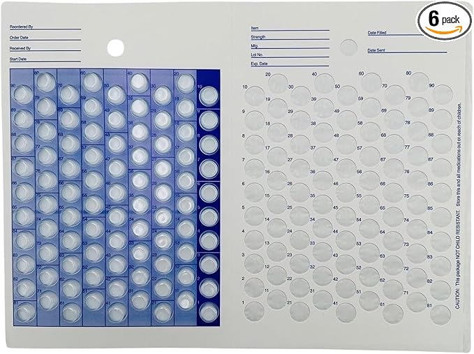 90 Day / 3 Month Cold Seal Medication Pill Blister Cards, One Piece Disposable Easy to Use Blister Pack for Pill, Medicine and Vitamins, Ideal for Summer Camps, Pharmacists, Caregivers (Pack of 6)