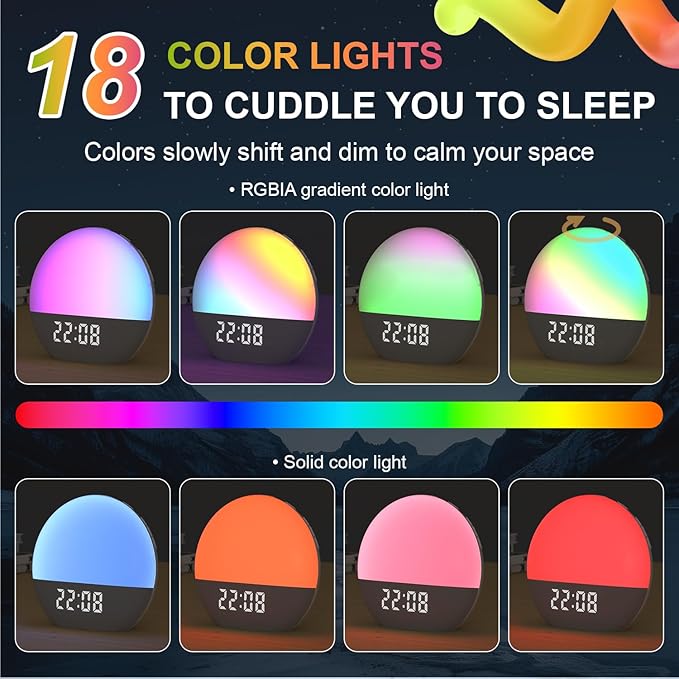 winshine Sunrise Alarm Clock with White Noise Sound Machine for Bedrooms,Sleep Sound Machine for Heavy Sleepers, with Wake Up Light,24 Sounds, FM Radio, Bluetooth Speaker, Night Light Clock for Adults