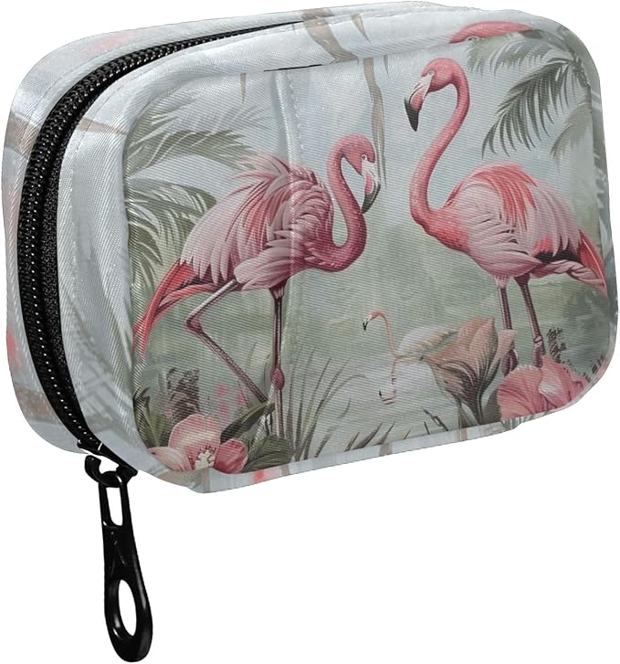 Fustylead Retro Pink Flamingo in Tropical Forest Travel Pill Organizer Bag with Zipper Small Pill Box 7 Day Pill Case for Purse Storage Weekly Vitamin Medicine Supplement