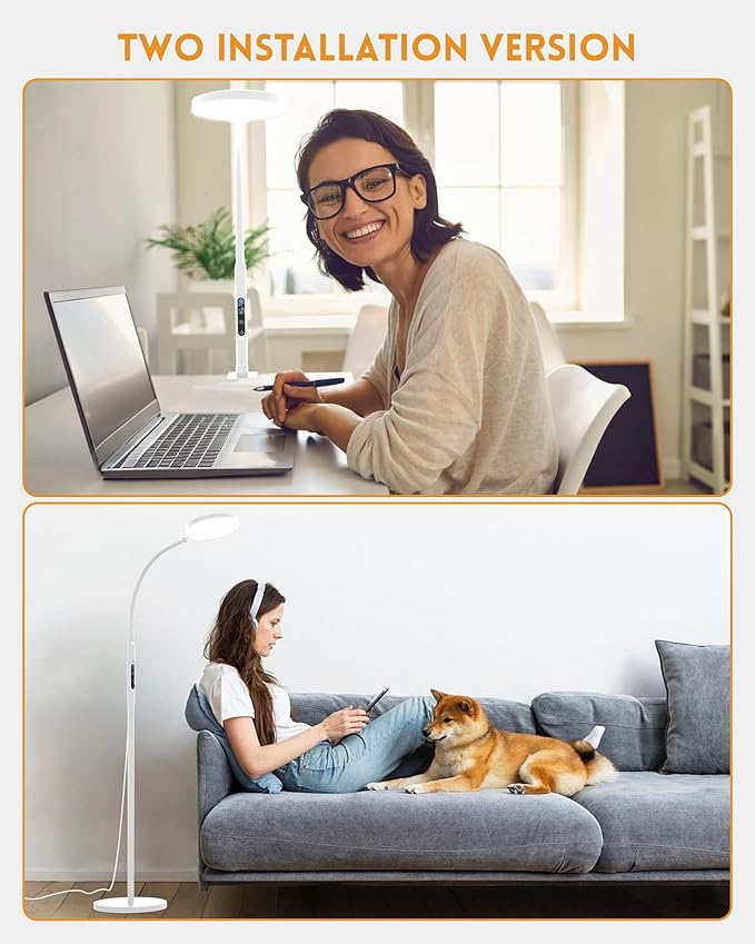 Sunlight Lamp, 11000 Lux Full Spectum UV-Free LED Sun Light Floor Lamp with 5 Modes, 3 in 1 Mount, CRI97 Adjustable 10 Brightness/Timer/Memory, White