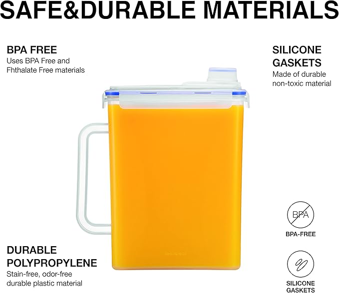 LocknLock Aqua Fridge Door Water Jug with Handle BPA Free Plastic Pitcher with Screw Top Lid Perfect for Making Teas and Juices, 1 Gallon, Clear