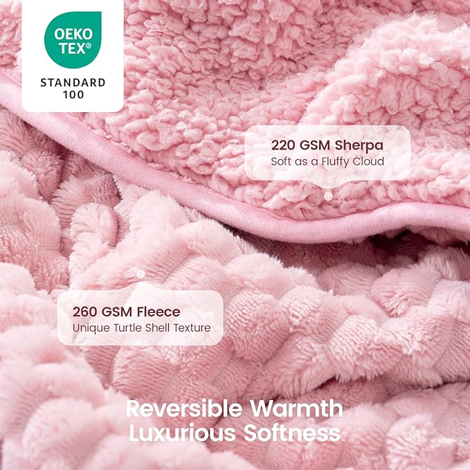Super Fuzzy Soft Fleece Sherpa Weighted Blanket 20 lbs for Adults, 3D Imitation Turtle Shell Luxury Weighted Throw for Better Sleep, Dual Sided Cozy Heavy Blankets for Couch Bed, Pink, 60" x 80"