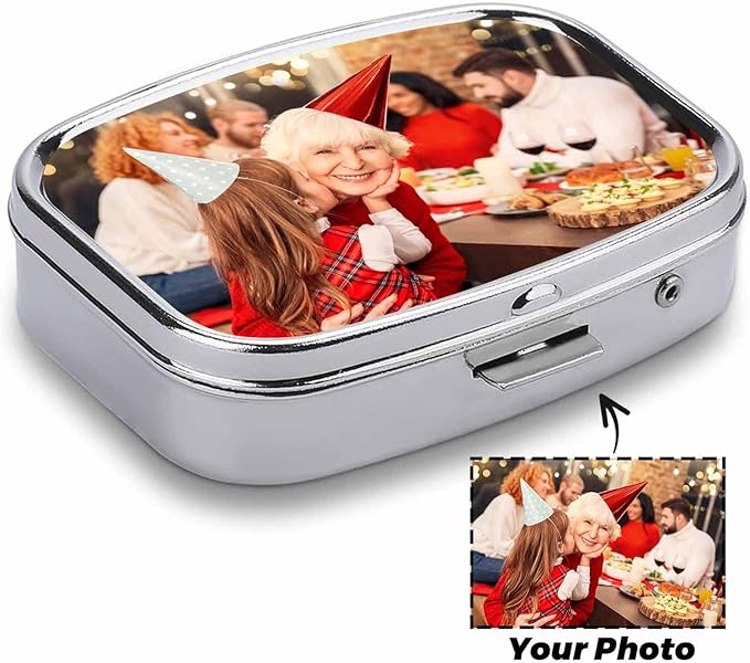 Custom 2 Compartment Pill Box, Personalize It to Add Any of Your Text and Images, Portable Pill Box Storage for Travel, Pocket Or Purse Pill Box Decorative Metal Medication Vitamin Organizer