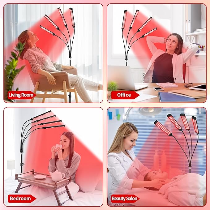 Red Light Therapy Lamp, Red Light Therapy Device for Body with 4 Heads, 660nm & 850nm Adjustable Infrared Lights Angle Lamp with Adjustable Stand, Portable for Full Body Muscle Joint Home Use