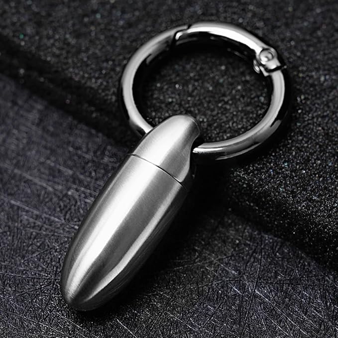 Mini Titanium Pill Holder Keychain, Waterproof EDC Pill Container Organizer for Travel, Pocket, Purse - Silver Bullet-Shaped Metal Medicine Case for Medicine & Vitamins - A 2PCS