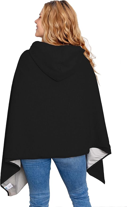 EMF Protection Poncho, Wrap. Wearable Blanket with Hood. Block EMF, RF, WiFi, Bluetooth. 72"x28". Black Color. For Men and Women.