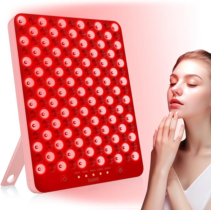 SUXIO Red Light Therapy Lamp - 165 LED Red Light Therapy Panel for Face & Body, Portable Deep 660nm - 850nm Near Infrared Light Therapy Device with Eye-Patch, Pink