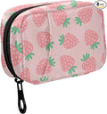 Fustylead Pink Strawberries Travel Pill Organizer Bag with Zipper Small Pill Box 7 Day Pill Case for Purse Storage Weekly Vitamin Medicine Supplement