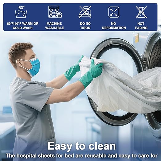 1 Pack Hospital Bed Sheet Set,Hospital Bed Sheets for Home Use & Hospital Care Beds,Waterproof Fitted Sheets with Elastic All Around,Reusable and Machine Washable,36" x 80" x 14" (White)