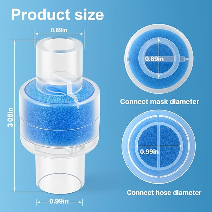 6 Nispira HME Heat Moisture Exchanger Filter in-Line Humidification Solution Unit for CPAP biPAP Machine & Mask, Z1, Z2, Dreamstation, Individually Sealed Packaging