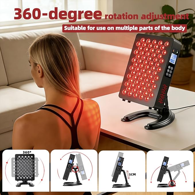 Red Light Therapy Panel with Adjustable 180° Stand – 630nm 660nm 810nm 850nm Near Infrared LED Light for Face & Body – High Irradiance Full-Body Coverage for Skin Care, Muscle Recovery & Joint Comfort