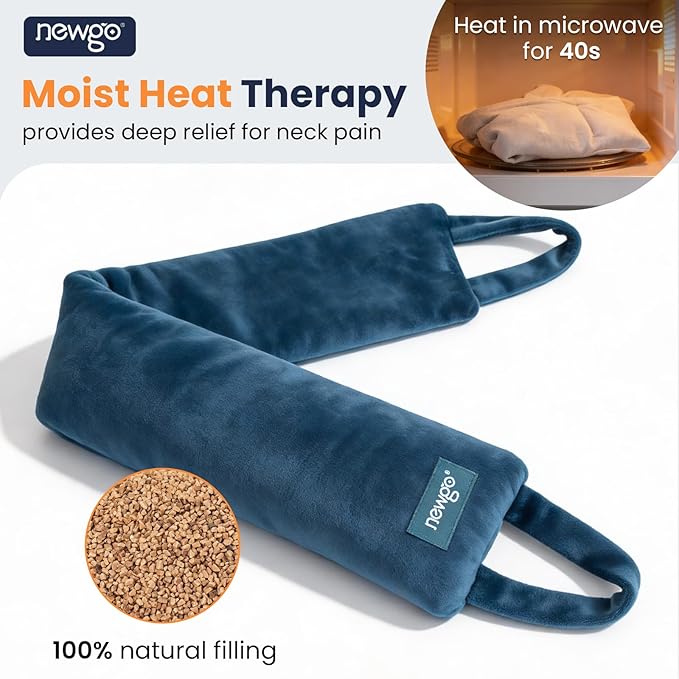 NEWGO Neck Warmer Microwavable - Heating Pad for Neck and Shoulders with Straps - Reusable Moist Heated Pad for Pain Relief- Hot Compress