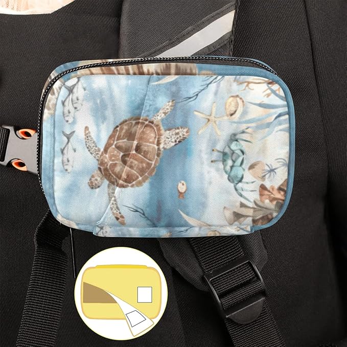 Sea Turtle Algae Fish Starfish Pill Case Weekly Medicine Organizer with Travel Bag Seven-Day Pill Box Vitamin Supplement Box Fish Oil Pills Holder