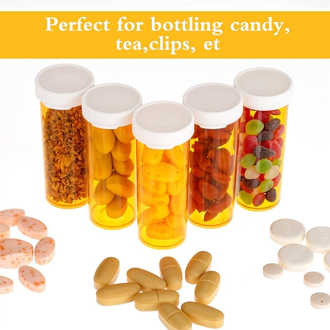 Empty Pill Bottles with Caps, Small Medicines Bottle Plastic Vials Easy Open Medication Vials Containers(6 DR)