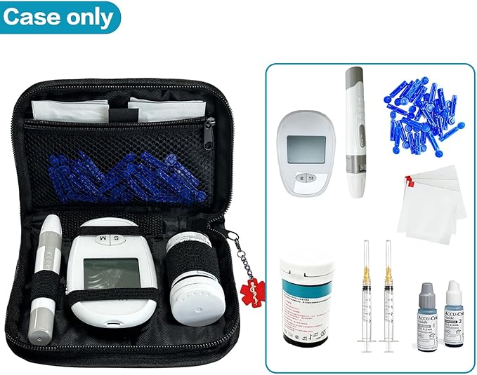 Glucose Monitor Case, With medical id Tag, Blood Glucose Meter Storage Bag，Black（case only）