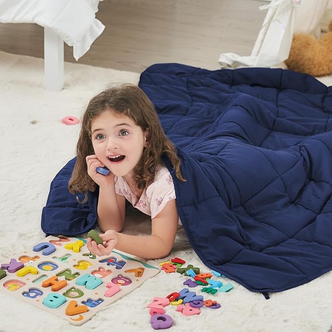 Weighted Blanket Kids 3lbs, 36"x48", Cooling Heavy Throw Blanket for 20-40lbs, Microfiber Soft Thick Big Blankets Weighted Comforter Breathable Gift for Sleeping, Navy