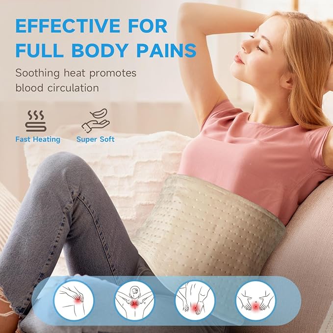 GOTCOZY Heating Pad for Back Pain Relief & Cramps,Electric Heating Pads for Neck and Shoulders with 2H-Auto Shut Off and 5 Heat Settings,Gifts for Mom Men 12''X24''(Khaki)