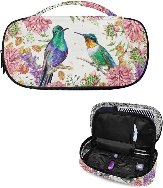 Hummingbird Floral Insulin Cooler Travel Case for Insulin Pen Diabetic Medical Cooler Bag Portable Medication Cooler Bag for Insulin Pens and Blood Glucose Monitor Supplie