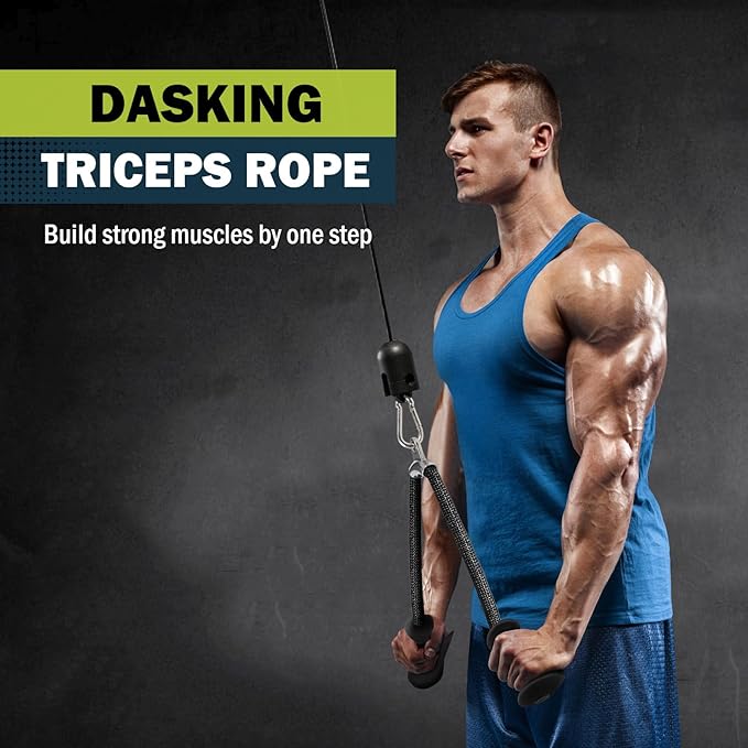 DASKING Ergonomic Tricep Rope Pulldown Attachments, 35.4 Inch Extra Long Triceps Rope Cable Attachments for Gym, LAT Pull Down Bar, Tricep Workout Cable Attachments