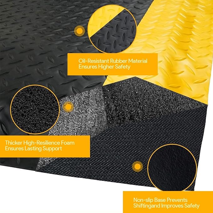 2 x 3 FT Industrial Anti Fatigue Mats 2 Pack, 15/16 Inch Thick Soft Sponge Ergonomic Mat, Nonslip Diamond Plate Work Mat, for Relieving Soreness in The Back and Legs