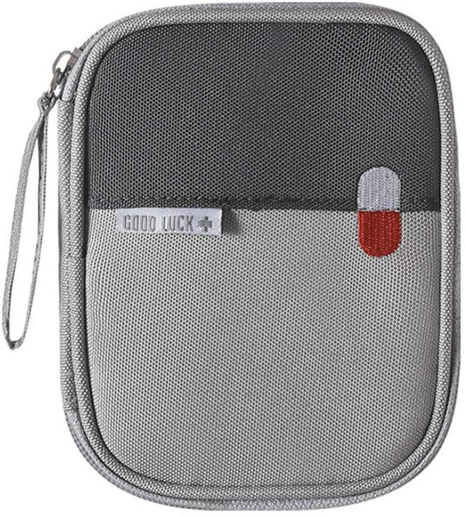 First Aid Kit Bag Empty Travel Medication Pouch Mini Zippered Oxford Medical Survival Kit Carrier Handy Medicine Pills Drugs Package Organizer with 3 Pocket+1 Main Holder-5.5x4.3x0.8Inch (Gray-S)