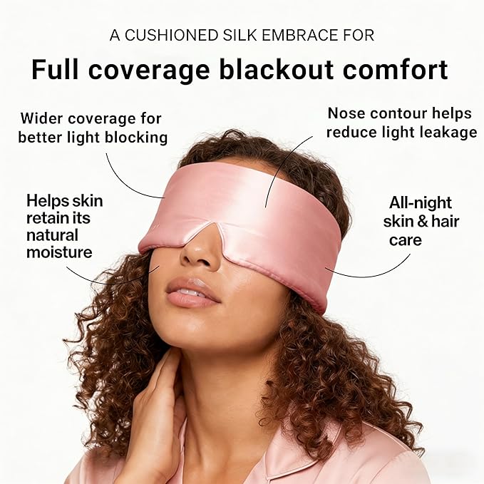 Silk Sleep Mask for Side Sleepers, Eye Mask for Sleeping Women Men, Face-Hugging Padded Eye Cover, 100% 22 Momme Pure Mulberry Silk, Soft Light Blocking Mask for Travel, Naps & Shift Workers (Pink)