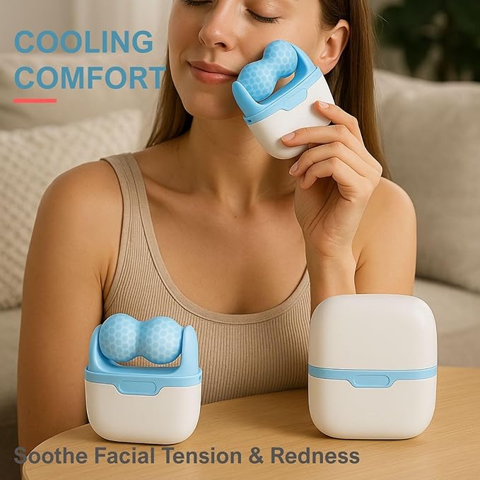Ice Roller for Face Cooling Massager for Puffiness, Wrinkle Reduction & Migraine Relief – Portable, Reusable – Ideal for Women & Men(Blue)