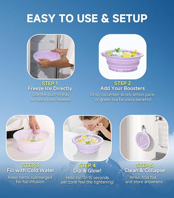 Face Ice Bath Bowl with Built-in Ice Tray, Collapsible Silicone Face Ice Plunge Bowl, Cold Therapy for Skin Tightening, Puffiness Reduction & Acne Relief - Ideal for Home & Travel