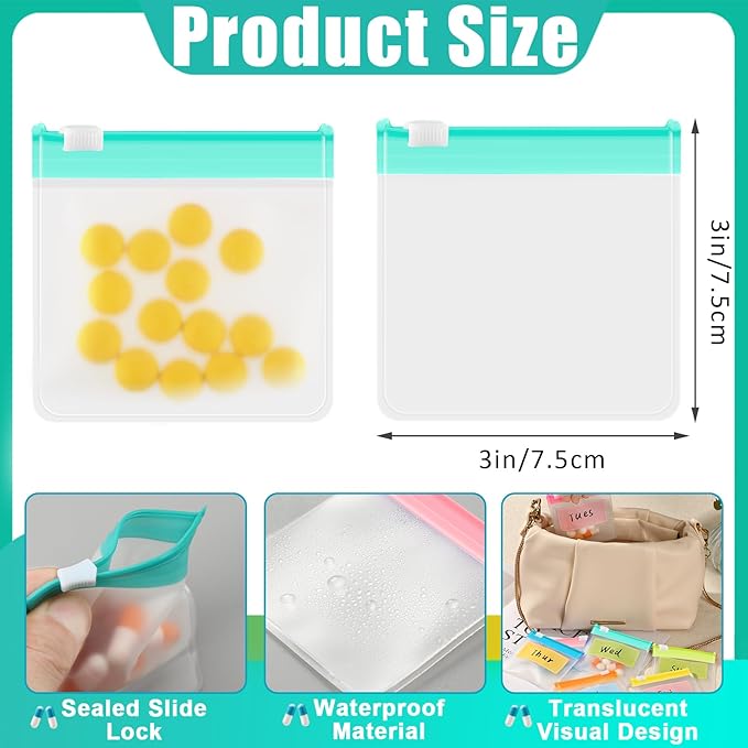 MARFOREVER 25 PCS Pill Pouch Bags Reusable Medicine Organizer Travel Pill Container Storage Pill Case with Slide Lock 14 pcs Plastic Pill Bags 10 pcs Sheets Labels and A Marker