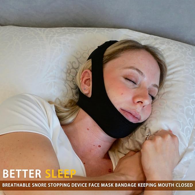 Adjustable Anti Snoring Chin Strap for CPAP Users - Better Sleep Snore Stopping Device Face Mask Bandage Keeping Mouth Closed - Comfortably Chin Strap for Snoring for Men and Women (Black)