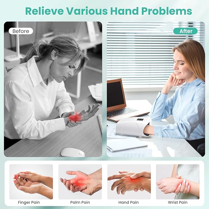 JQX Cordless Heated Hand Massager for Arthritis & Carpal Tunnel Relief - 3-Level Compression Therapy with Air Pressure & Vibration, Rechargeable Gifts for Women/Men (White)