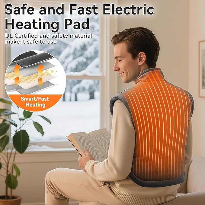 Electric Heating Pad for Neck and Shoulders Back Heating Pad with 9 Heat Levels Auto Timer Portable Heat Wrap for Neck Shoulder Back for Women/Men Relaxing Grey