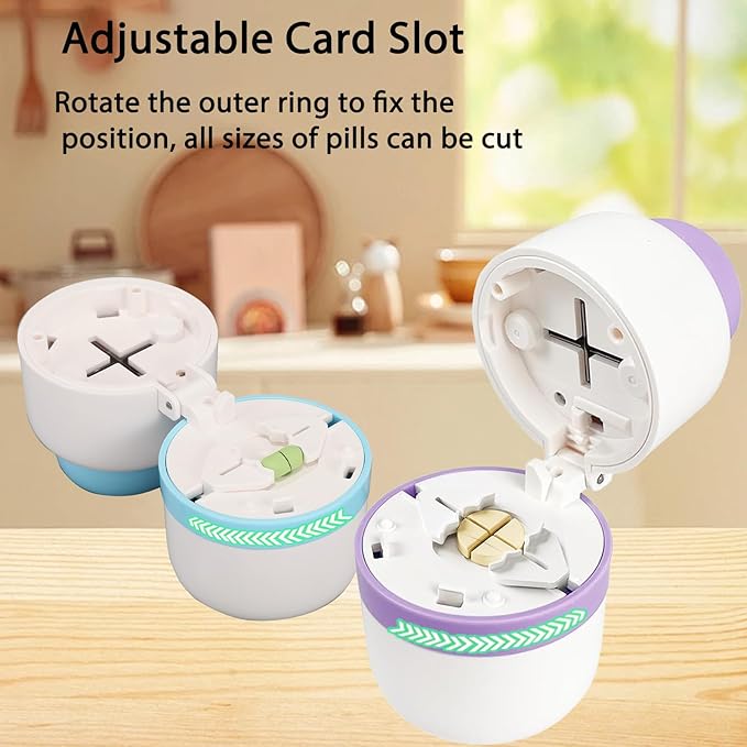 1/4 Pill Cutter with Storage, Professional 1/2 Pill Splitter for Small or Large Pills, Precise & Easy Stainless Steel Blade(Purple)