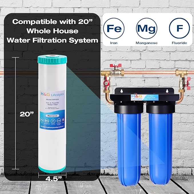 H&G Lifestyles Iron & Manganese Water Filter Cartridge for Well Water,4.5 x 20 Whole House Water Filtration System,Compatible with 20 Inches Water Filter Housing