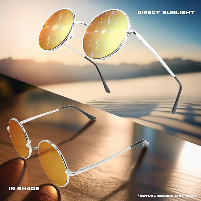 GloFX Diffraction Glasses | Hippie and Pilot Style Metal Frames with Mirror Lens and 3D Prism Rainbow Effect