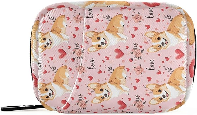 Love Corgi Dogs Travel Pill Case Bag with Compartments Twill Fabric Organizer with Plastic Inner Box for Medication Vitamins & Supplements