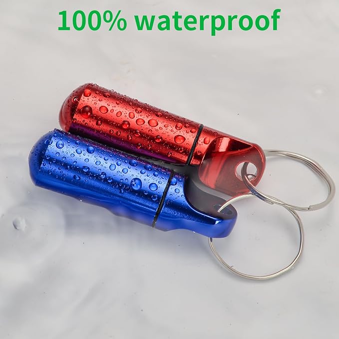 Small Pill Box Keychain, (4 Pack) Portable Keychain Pill Holder Aluminum Alloy Medicine Organizer Mini Metal Pill Case for Purse Waterproof Travel medication Container for Outdoor Camping Travel