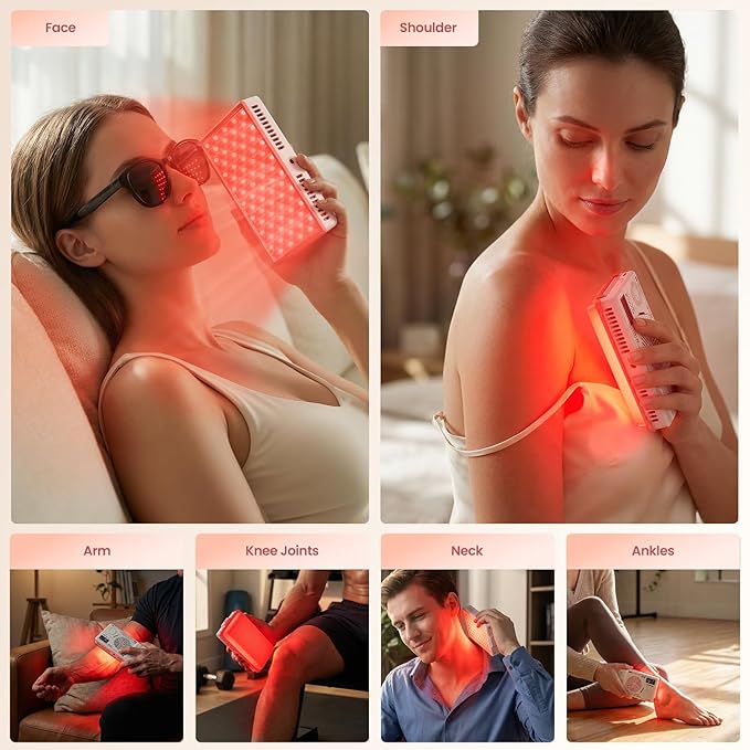 Infrared Red Light Therapy Panel with 144 LEDs for Face Body, Dual Wavelength (660nm Red & 850nm NIR) for Pain Relief, Muscle Recovery, Skin Care, Portable Rechargeable for Home and Travel Use