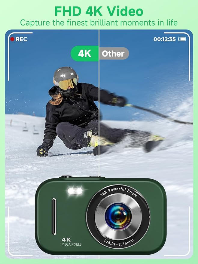 Digital Camera,4K 48MP Portable Camera with Anti Shake, 16X Zoom, Digital Camera for Teens with Beauty, 32GB Card, 21 Filters, Best for Kid Children Teen Student Girl Boy
