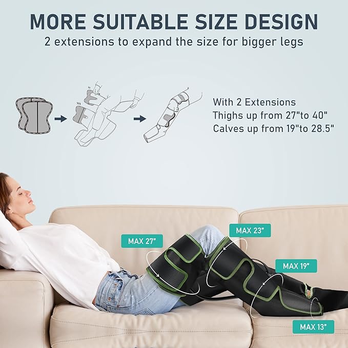 QUINEAR Leg Massager for Circulation and Pain Relief, Foot and Leg Compression Massager with Heat 2 Extender 3Heat 3Mode 3Intensity Calf Massager for Cramps Edema Swelling, FSA-HSA Eligible