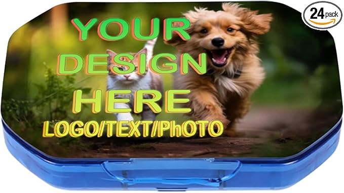 Customizable Portable 6-Compartment Pillbox, Printed with Your Photo, Text, and Logo. It can be Placed in Your Pocket or Wallet to Store Vitamins, Medicines/Health Supplements/Other medications.