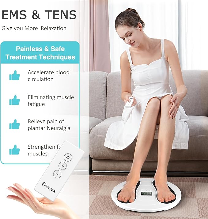 KNQZE Foot Massager for Neuropathy, TENS + EMS Foot Stimulator for Circulation, 10 Modes + 20 Intensities, Wireless Remote, Neuropathy Pain Relief for Feet, Plantar Fasciitis, Gifts for Mom & Dad