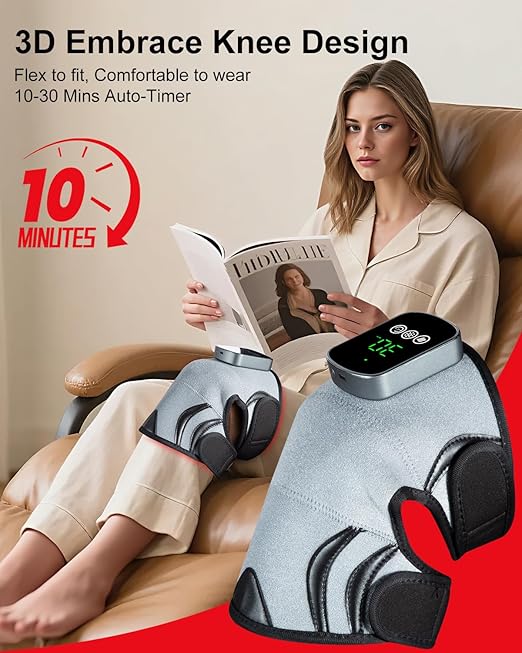 Red Light Therapy Knee Brace, 3D Knee Massager with 5 Brightness and 3 Vibration for Pain Relief, 660nm&850nm Near Infrared Light Therapy Brace, Gifts for Woman Man Elder, Rechargeable Knee Wrap
