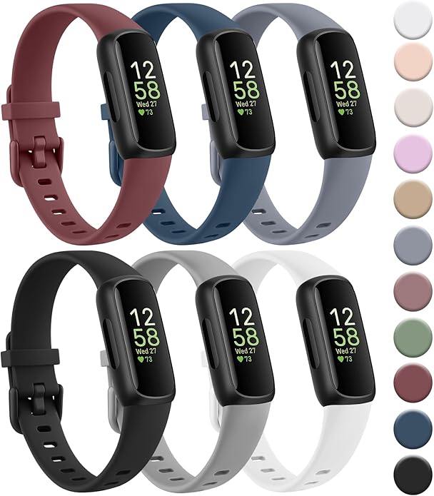 6-Pack Bands for Fitbit Inspire 3 Bands for Women Men, Soft Silicone Adjustable Wristband Replacement Straps Compatible with Fitbit Inspire 3 Fitness Tracker